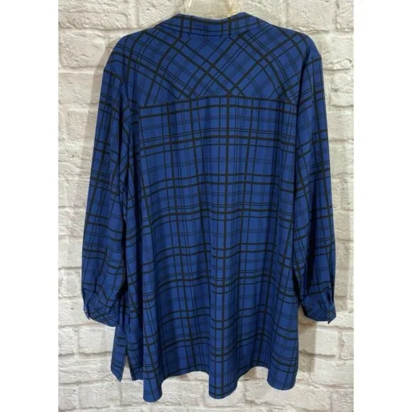 Susan Graver Weekend Regular Plaid Tunic Top 3XP Stretch Lightweight Classy 9840 - Picture 3 of 9